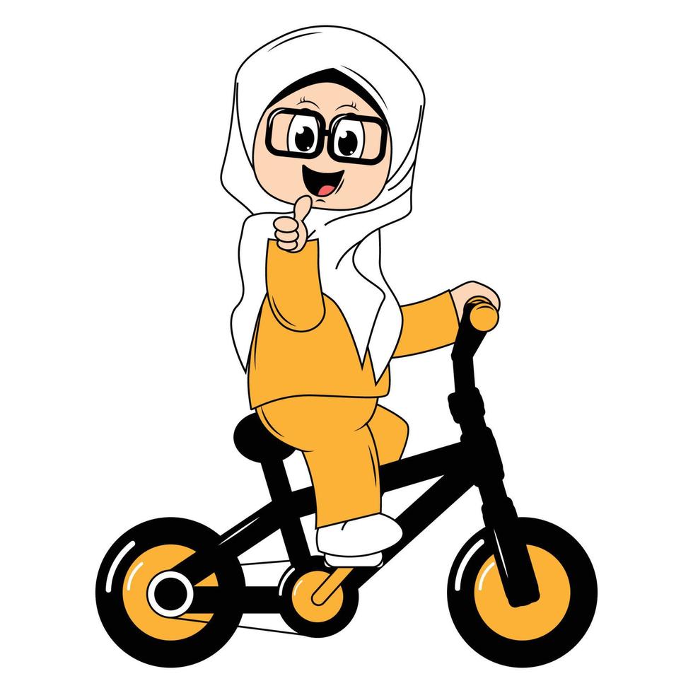 mignonne fille dessin animé balade vélo graphique vecteur