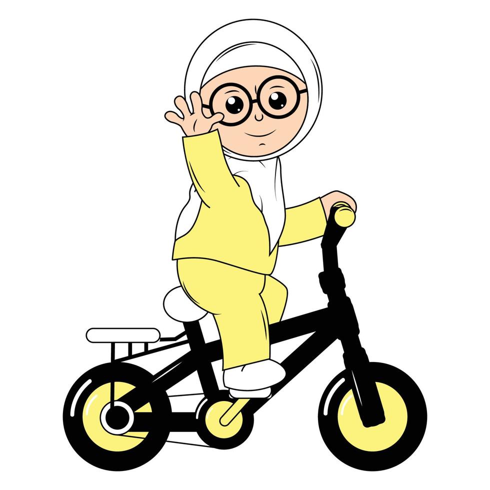 mignonne fille dessin animé balade vélo graphique vecteur