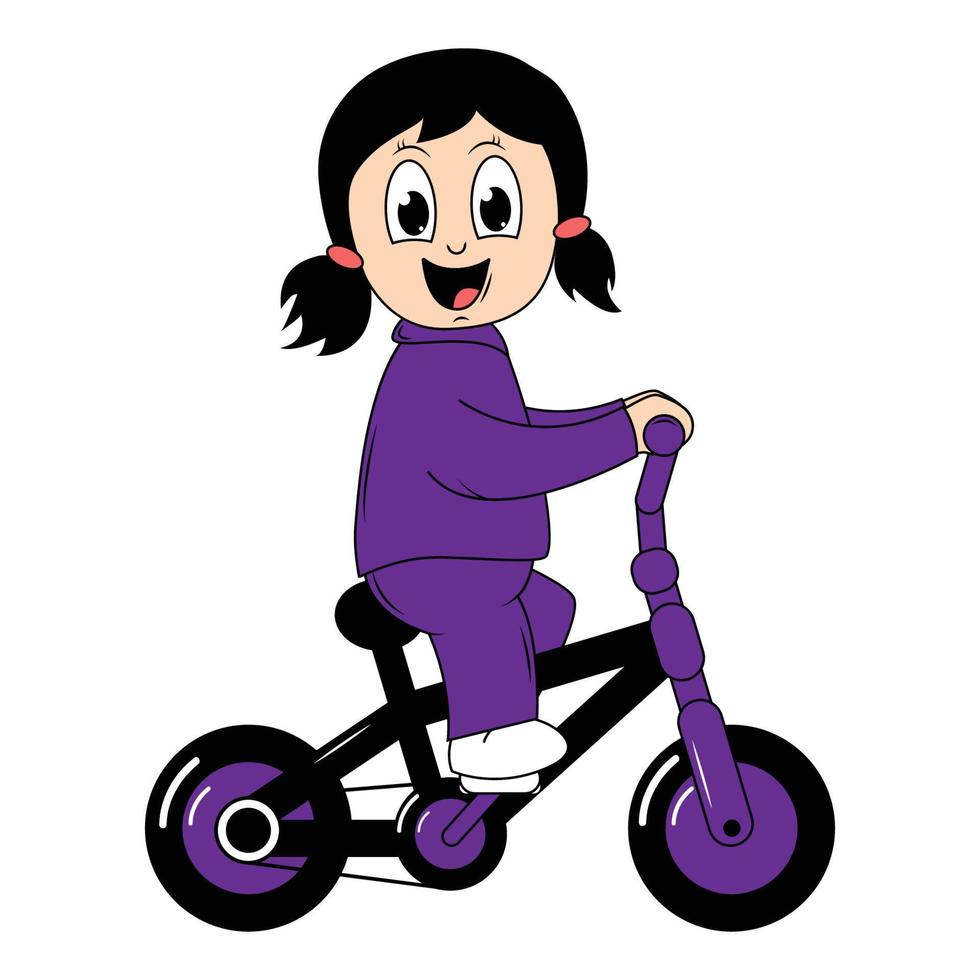 mignonne fille dessin animé balade vélo graphique vecteur