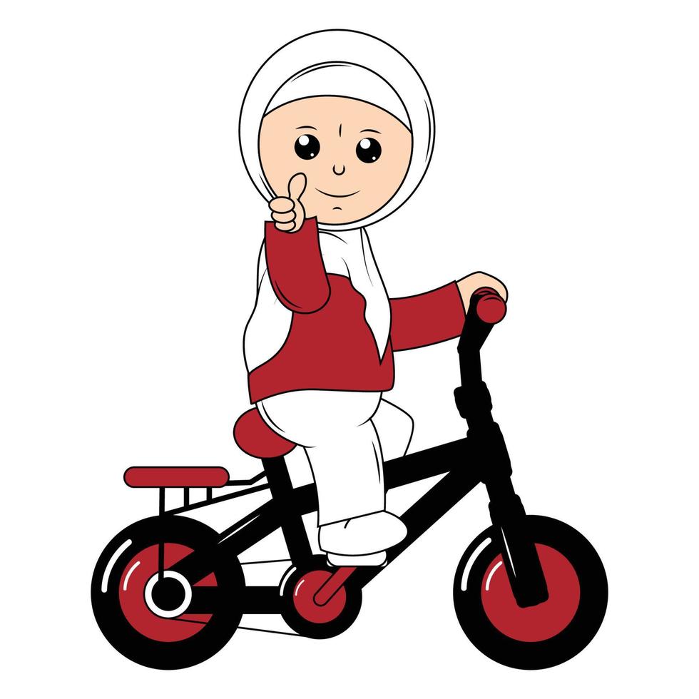 mignonne fille dessin animé balade vélo graphique vecteur