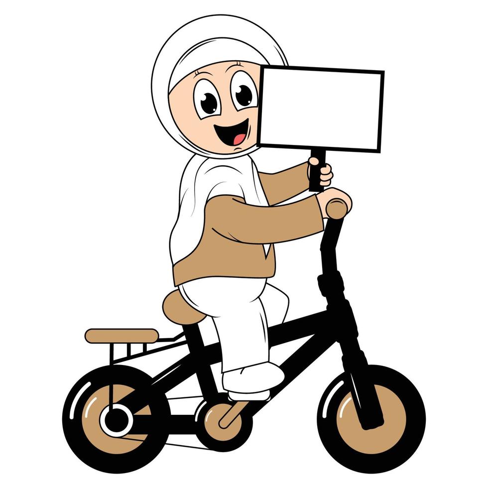 mignonne fille dessin animé balade vélo graphique vecteur