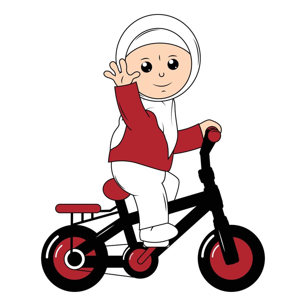 mignonne fille dessin animé balade vélo graphique vecteur