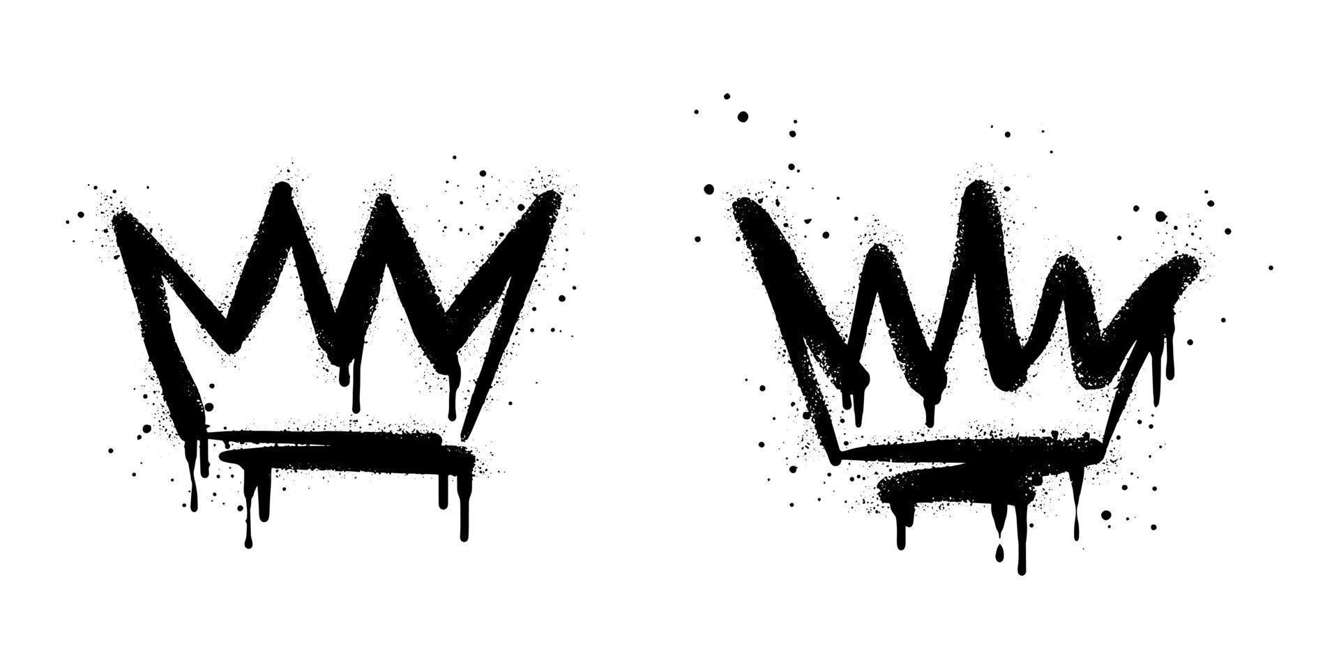 collection de graffitis peints à la bombe signe de couronne en noir sur blanc. symbole de goutte à goutte de la couronne. isolé sur fond blanc. illustration vectorielle vecteur