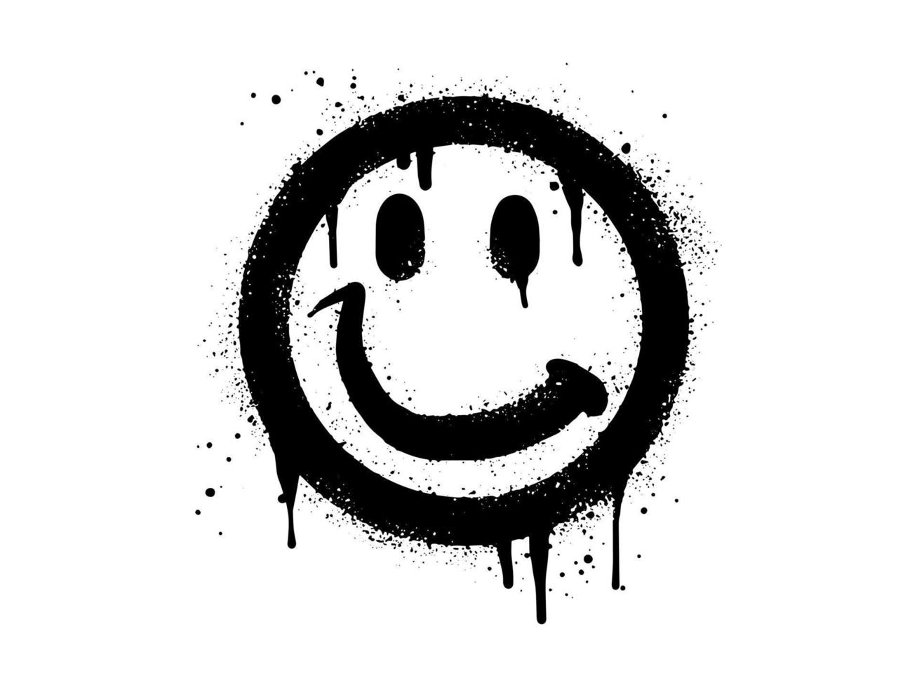 souriant visage émoticône personnage. vaporisateur peint graffiti sourire visage dans noir plus de blanche. isolé sur blanc Contexte. vecteur illustration