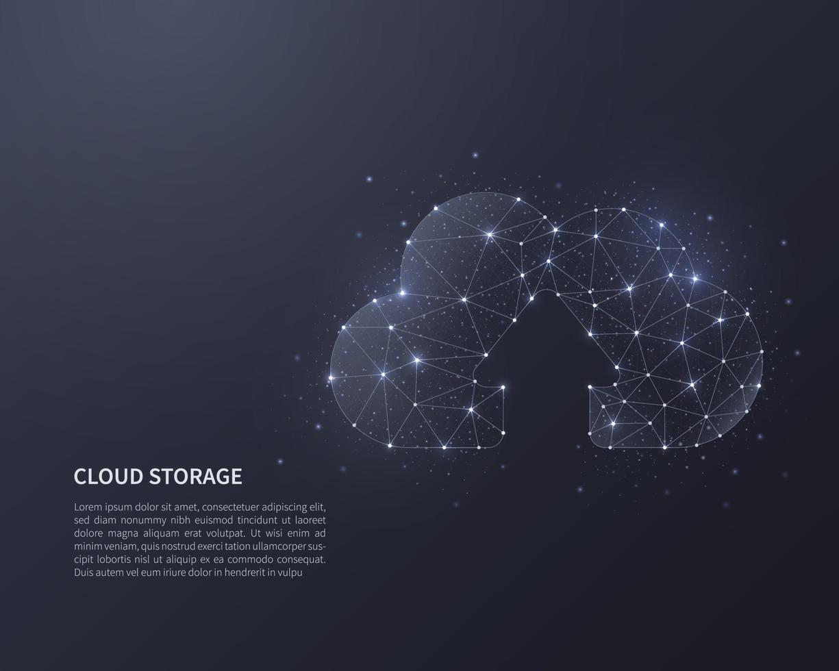 illustration de filaire de stockage en nuage low poly. nuage filaire polygonale abstraite sur fond sombre. illustration vectorielle. vecteur