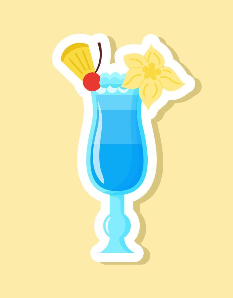 vecteur bleu cocktail autocollant dans dessin animé style. isolé du froid boisson dans le verre