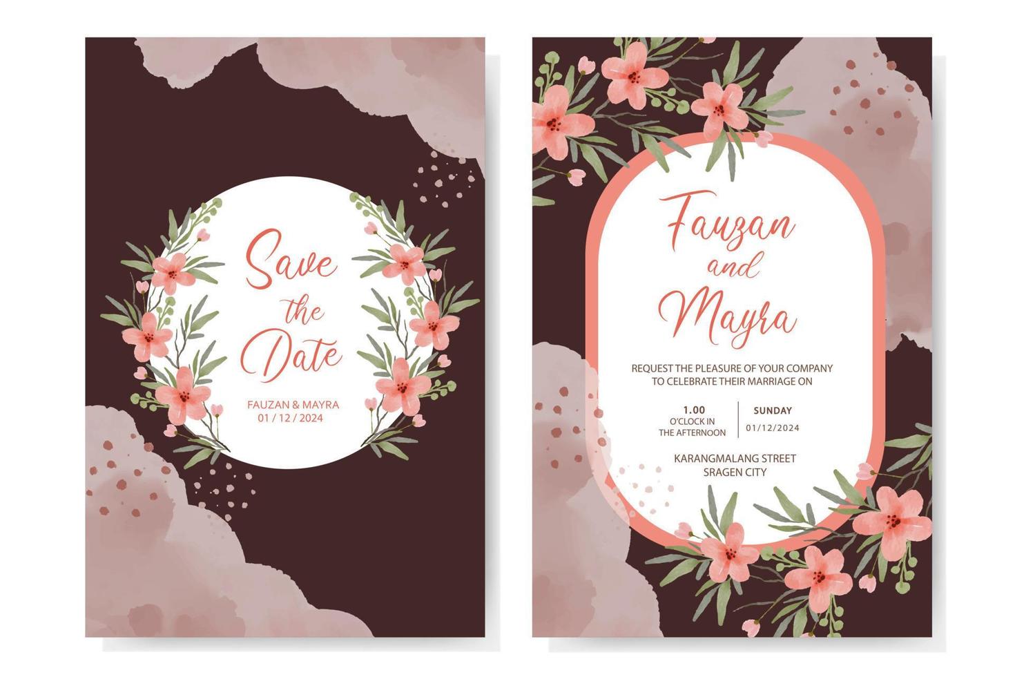 élégant floral aquarelle mariage invitation modèle vecteur