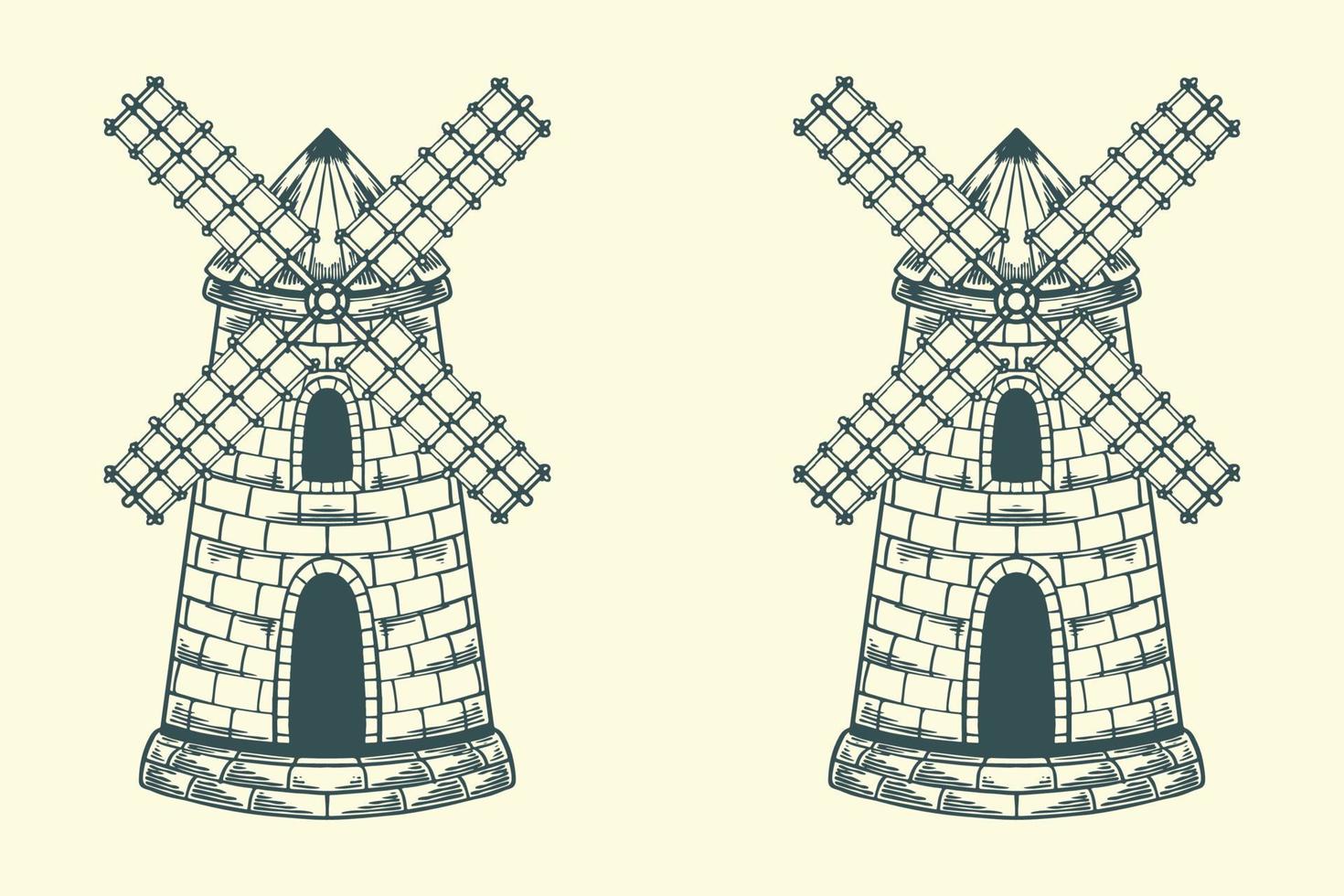 main dessin ancien vieux Moulin à vent avec dans scandinave style. vecteur