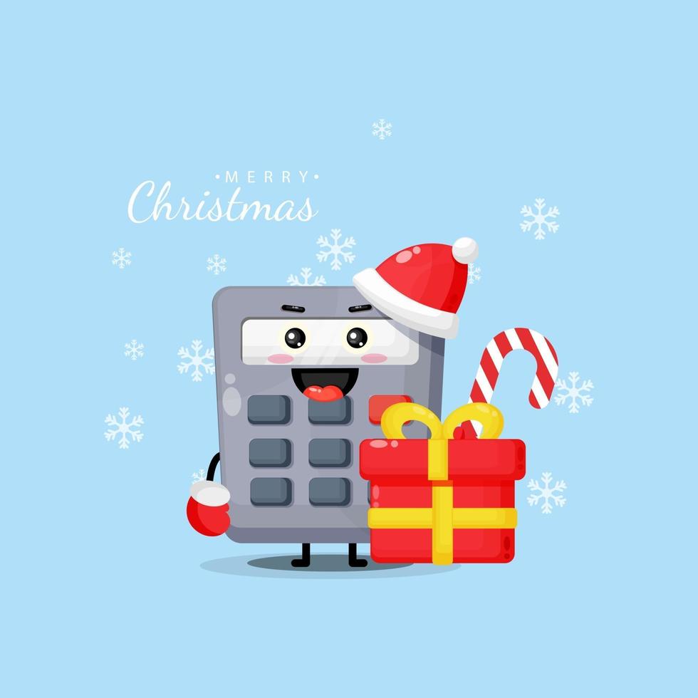 La mascotte mignonne de la calculatrice vous souhaite un joyeux Noël vecteur