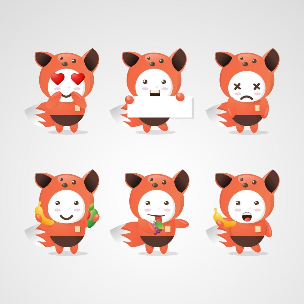 mascotte mignonne de renard avec diverses poses vecteur