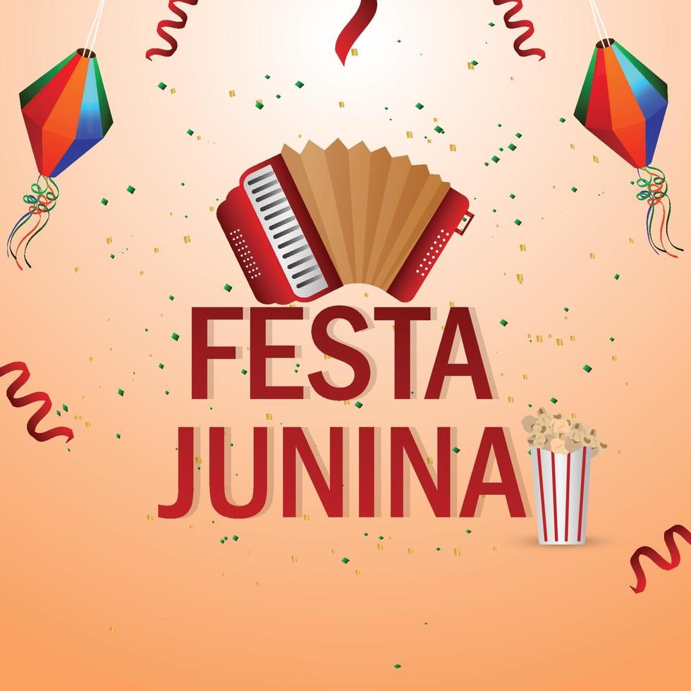illustration vectorielle festa junina avec guitare, drapeau de fête coloré et lanterne en papier vecteur