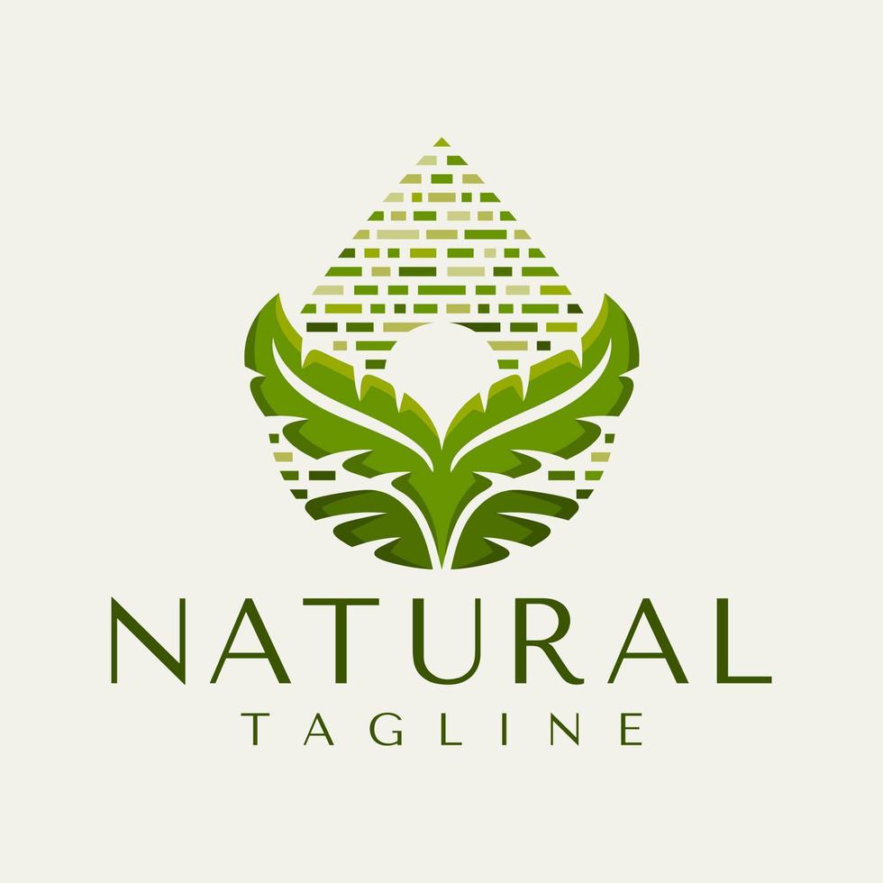 ancien ligne la nature feuille gouttelette logo l'image de marque. luxe ferme feuille l'eau logo. vecteur