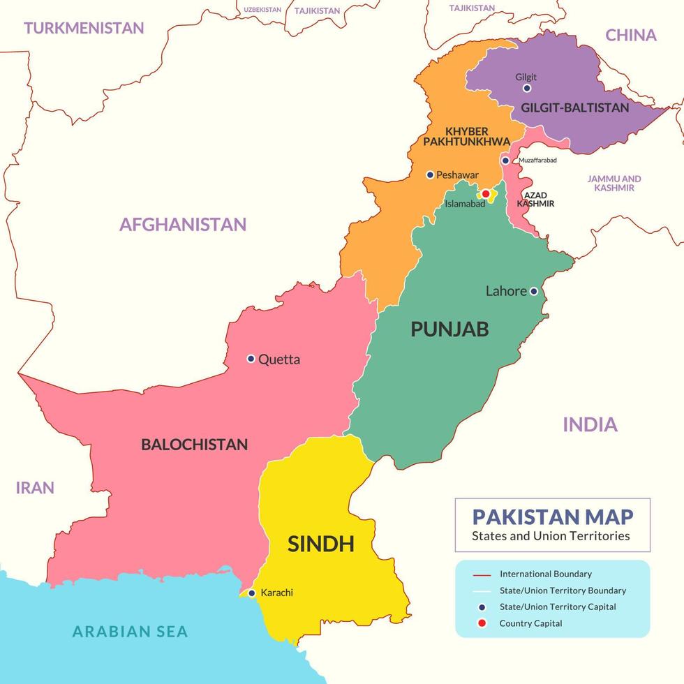 Pakistan géographique Région pays carte pour éducation objectif vecteur
