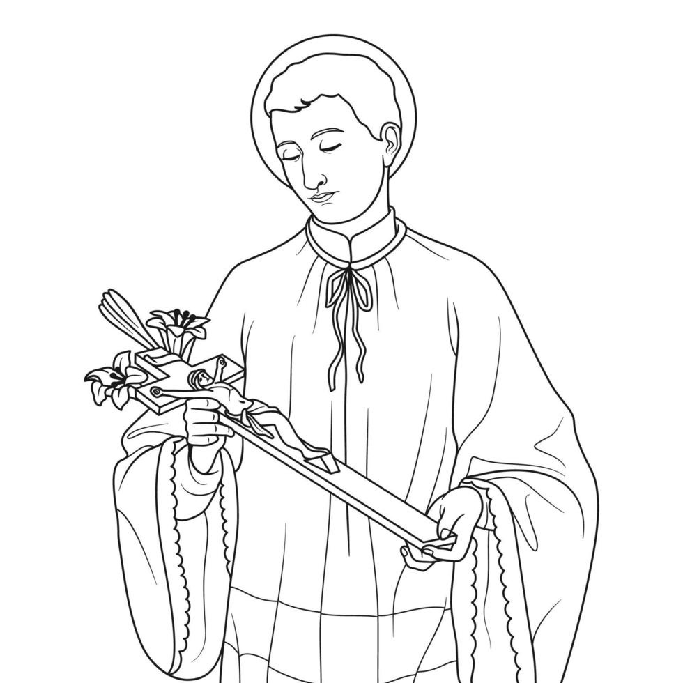 Saint aloysius gonzaga vecteur illustration contour monochrome