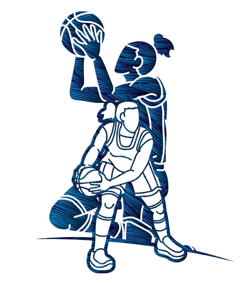 groupe de basketball femmes joueurs mélanger action vecteur