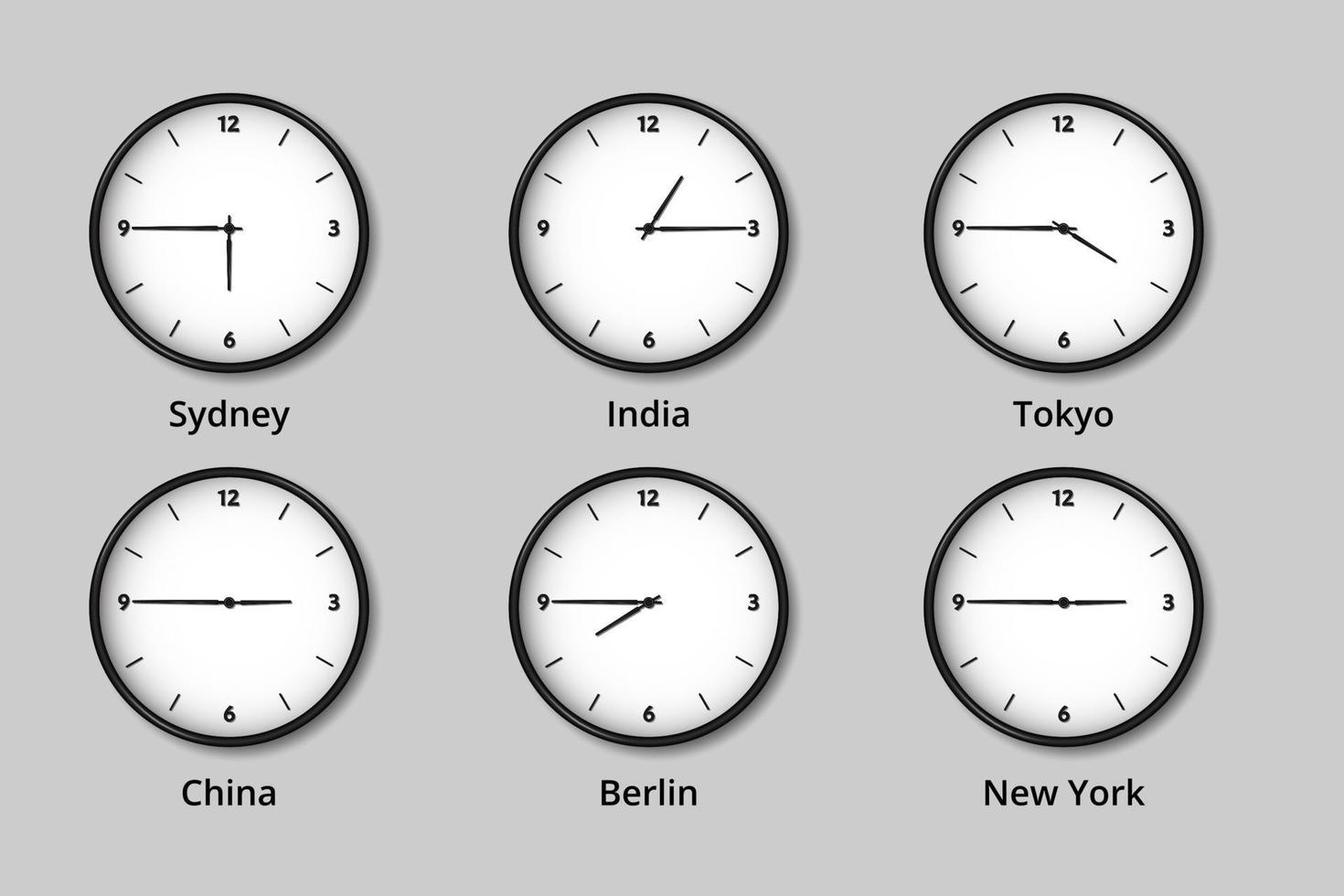 illustration d'horloges de fuseau horaire dans le monde entier vecteur