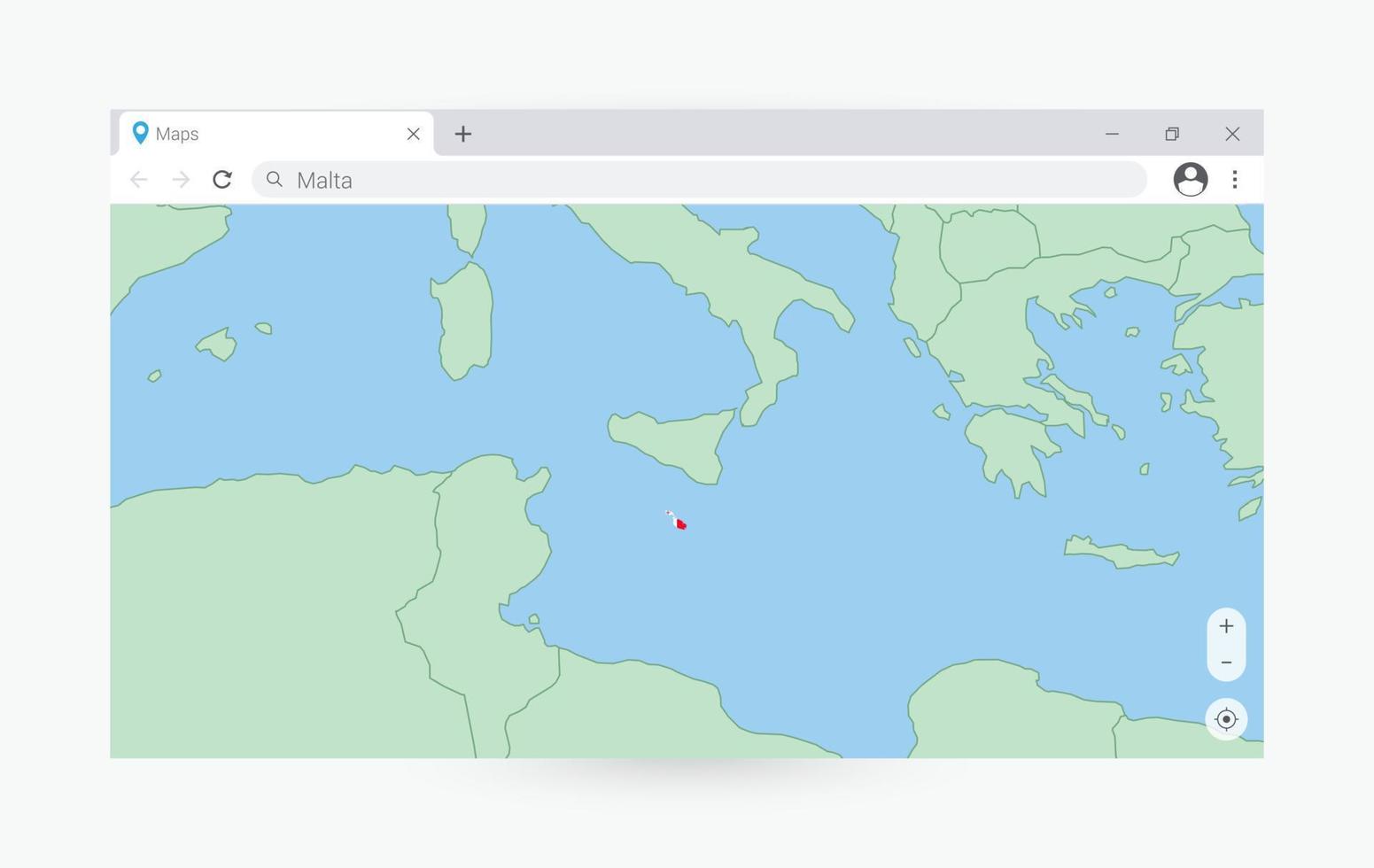 navigateur fenêtre avec carte de Malte, recherche Malte dans l'Internet. vecteur