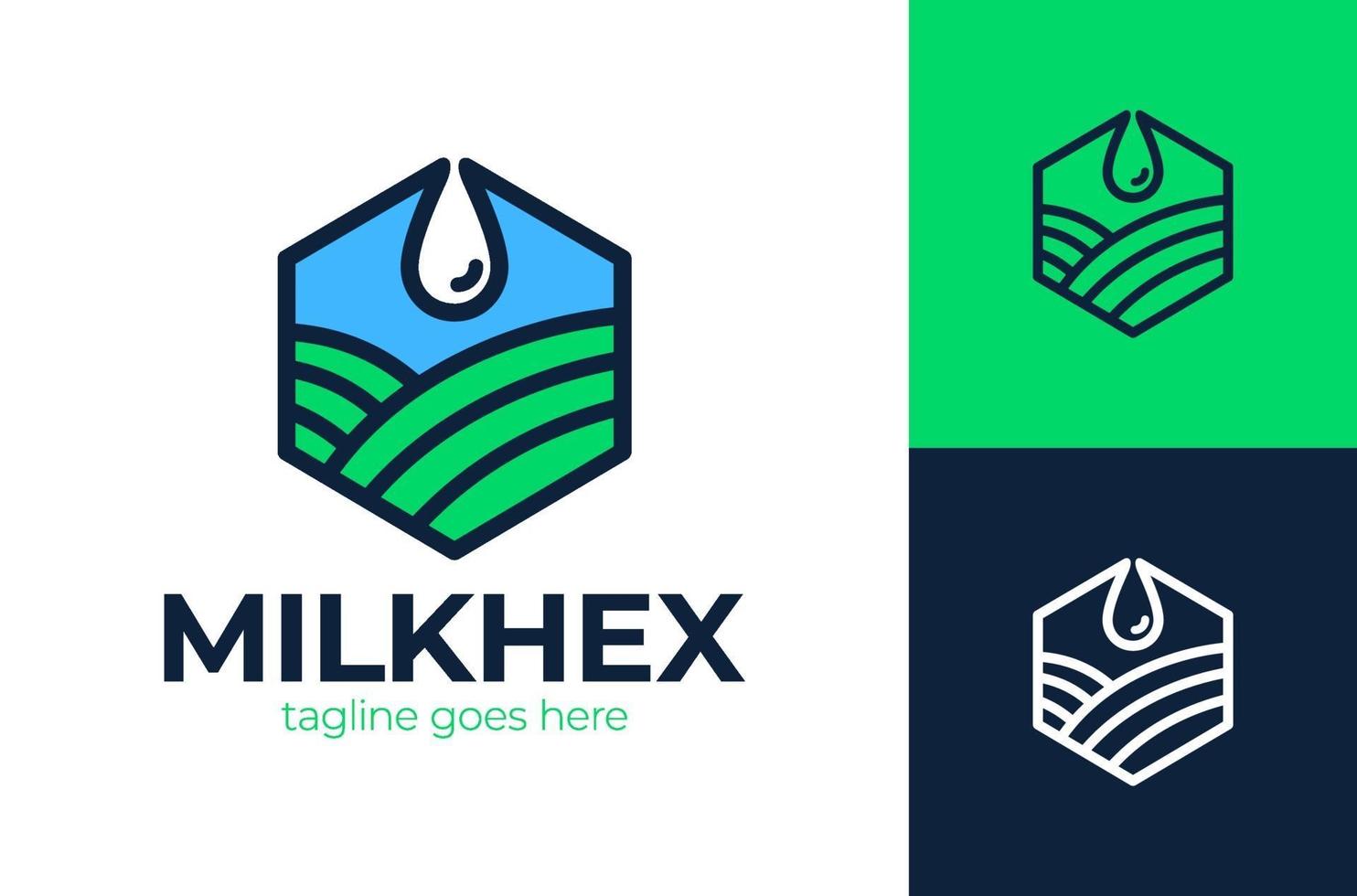 la conception du logo de goutte de lait est combinée avec la forme hexa du jardin. il existe plusieurs concepts de couleurs. vecteur