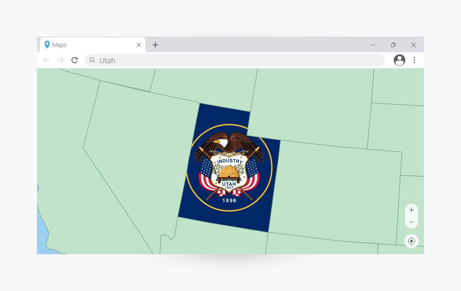 navigateur fenêtre avec carte de Utah, recherche Utah dans l'Internet. vecteur