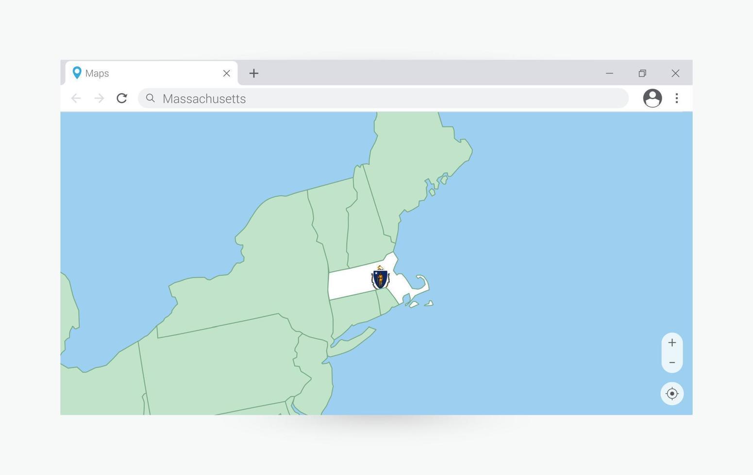 navigateur fenêtre avec carte de Massachusetts, recherche Massachusetts dans l'Internet. vecteur
