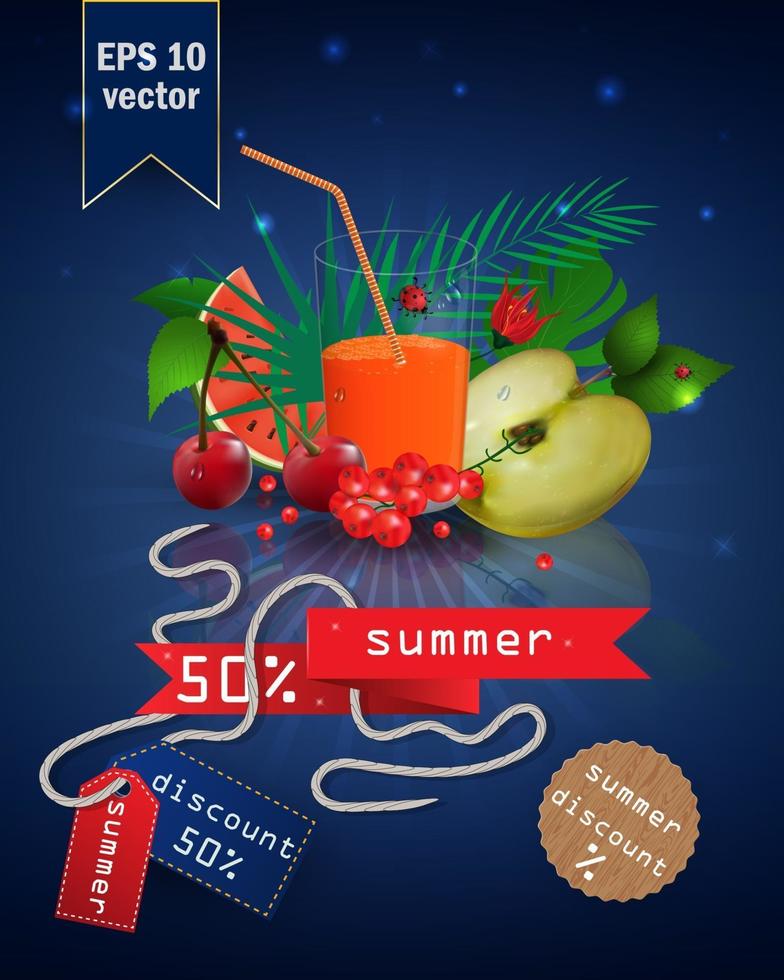 illustration de vente d & # 39; été avec fruits et jus vecteur