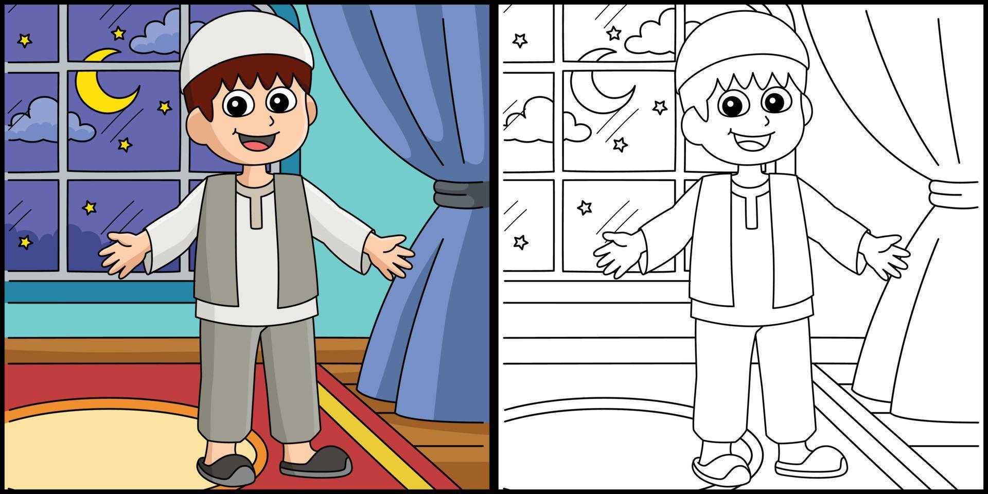 Ramadan content musulman garçon coloration illustration vecteur