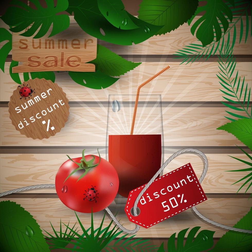 illustration de vente d & # 39; été avec fruits et jus vecteur