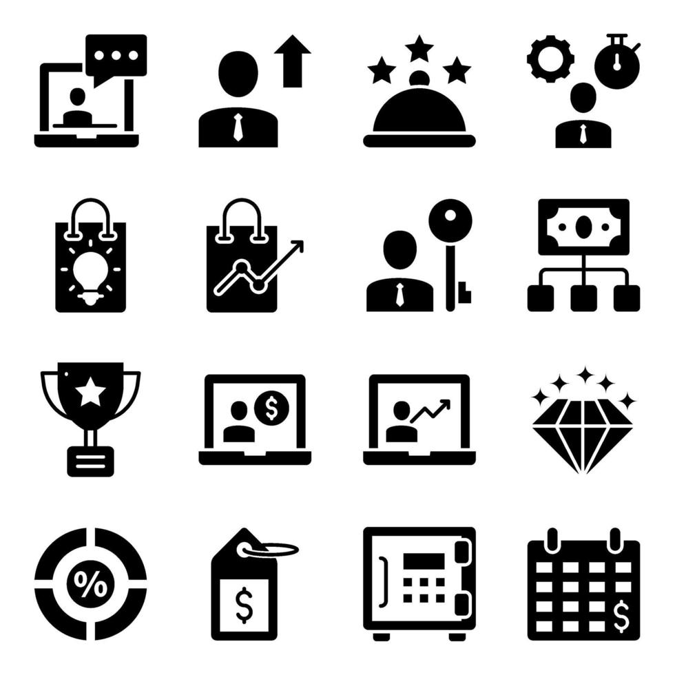 pack d'icônes de glyphe d'entreprise et de commerce électronique vecteur