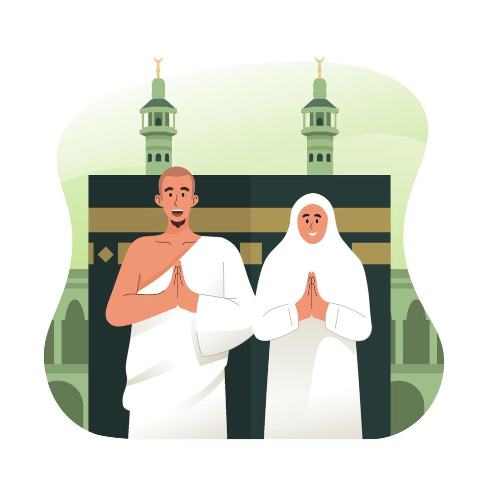 hajj pèlerins salutation dans de face de kaaba vecteur