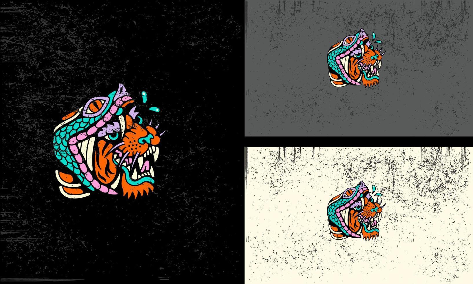 tête tigre et tête serpent vecteur illustration mascotte conception