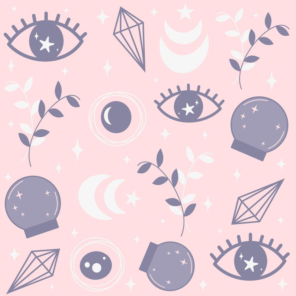 mignonne sans couture vecteur modèle Contexte illustration avec ésotérique mystique boho éléments yeux, cristal balle, lune et étoiles