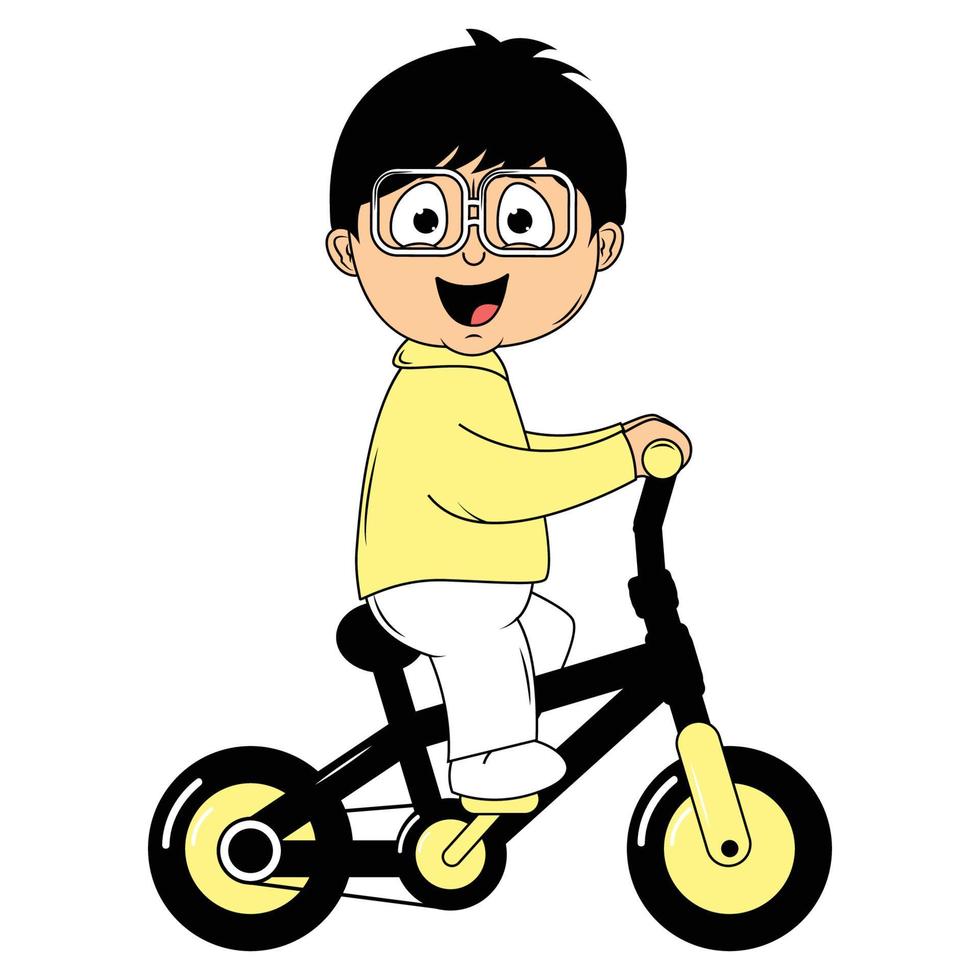 mignonne garçon dessin animé balade vélo illustration graphique vecteur