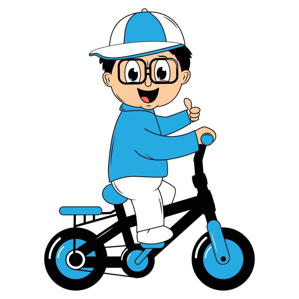 mignonne garçon dessin animé balade vélo illustration graphique vecteur