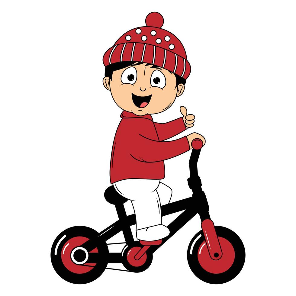 mignonne garçon dessin animé balade vélo illustration graphique vecteur