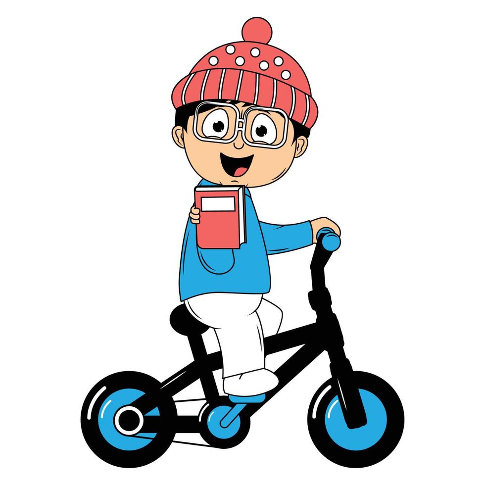 mignonne garçon dessin animé balade vélo illustration graphique vecteur