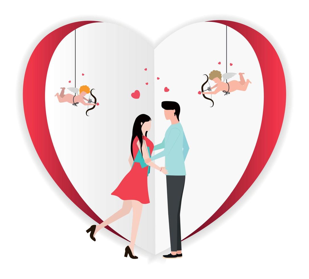 valentines journée vecteur illustration avec Jeune couple dans l'amour. copain et petite amie sourire et baiser.