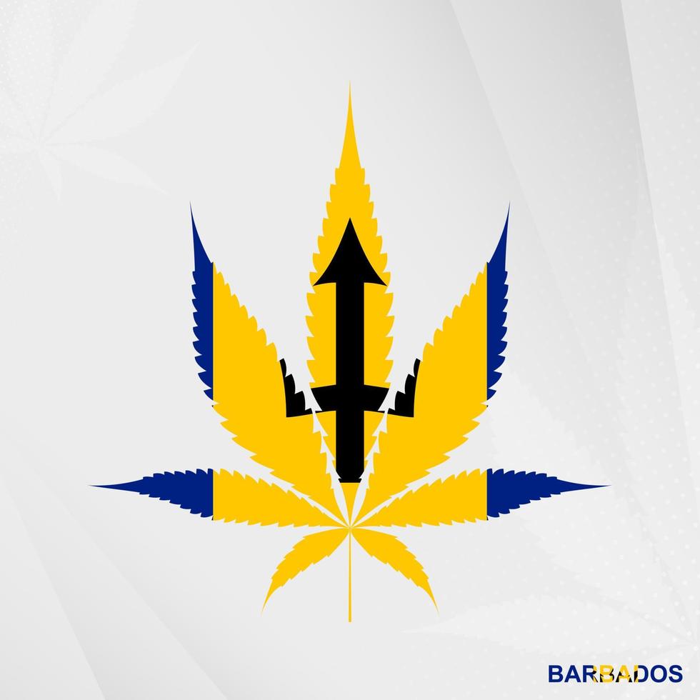 drapeau de Barbade dans marijuana feuille forme. le concept de légalisation cannabis dans la barbade. vecteur