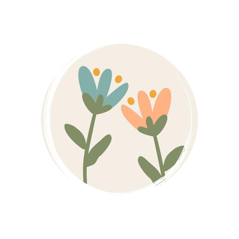 mignonne logo ou icône vecteur avec coloré fleurs, illustration sur cercle pour social médias récit et points forts