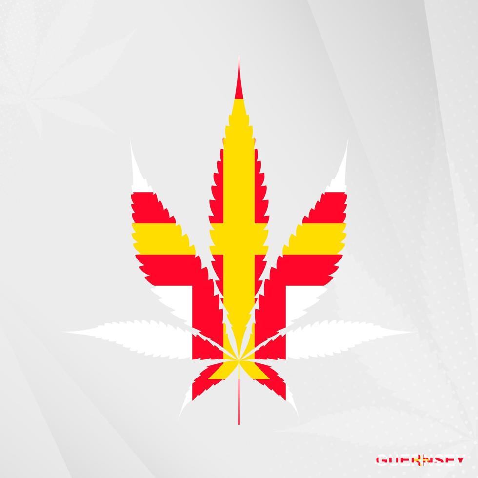 drapeau de Guernesey dans marijuana feuille forme. le concept de légalisation cannabis dans Guernesey. vecteur