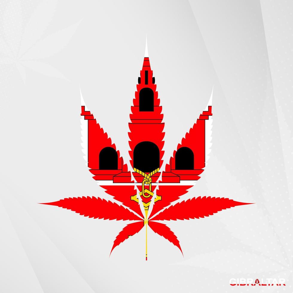 drapeau de Gibraltar dans marijuana feuille forme. le concept de légalisation cannabis dans Gibraltar. vecteur