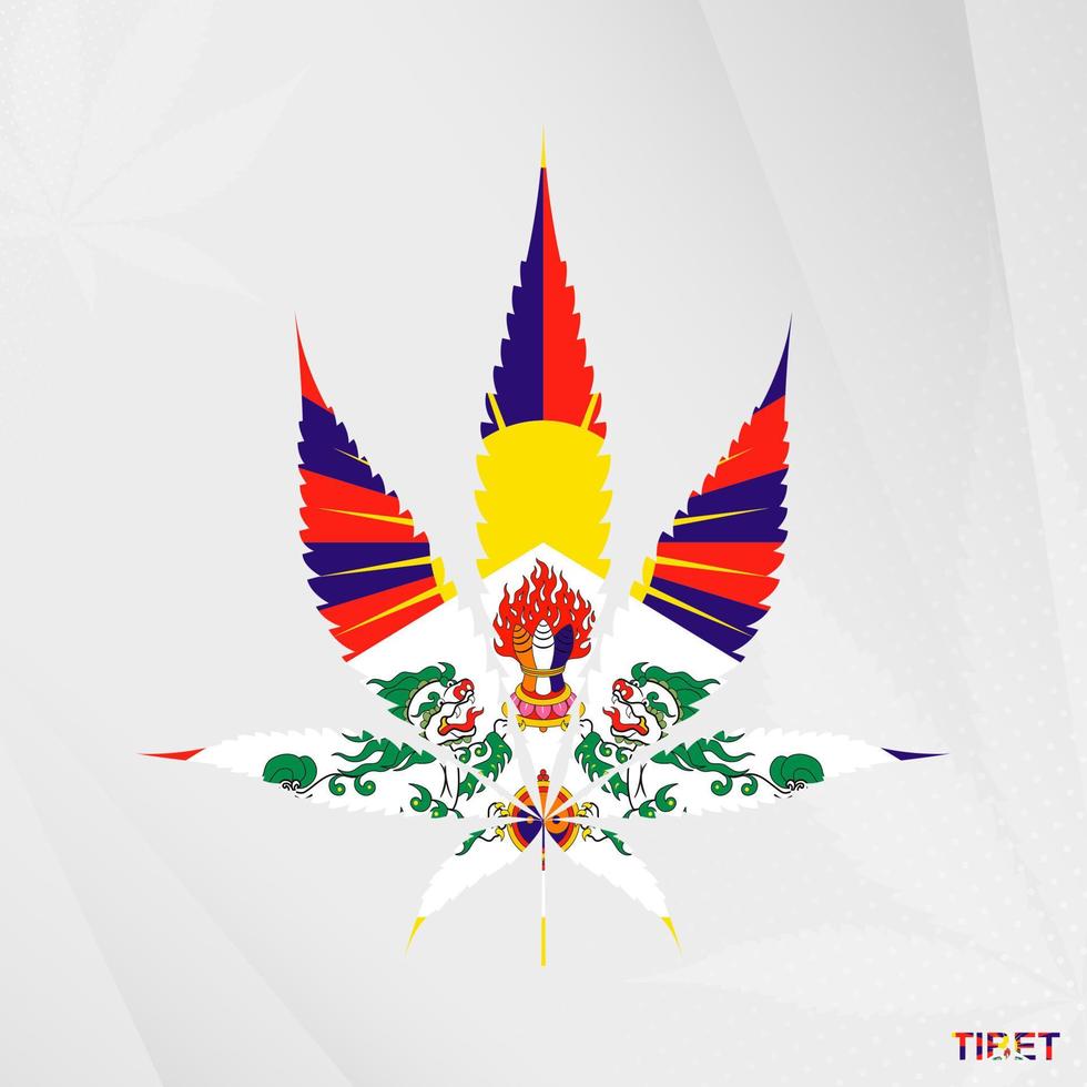 drapeau de Tibet dans marijuana feuille forme. le concept de légalisation cannabis dans Tibet. vecteur