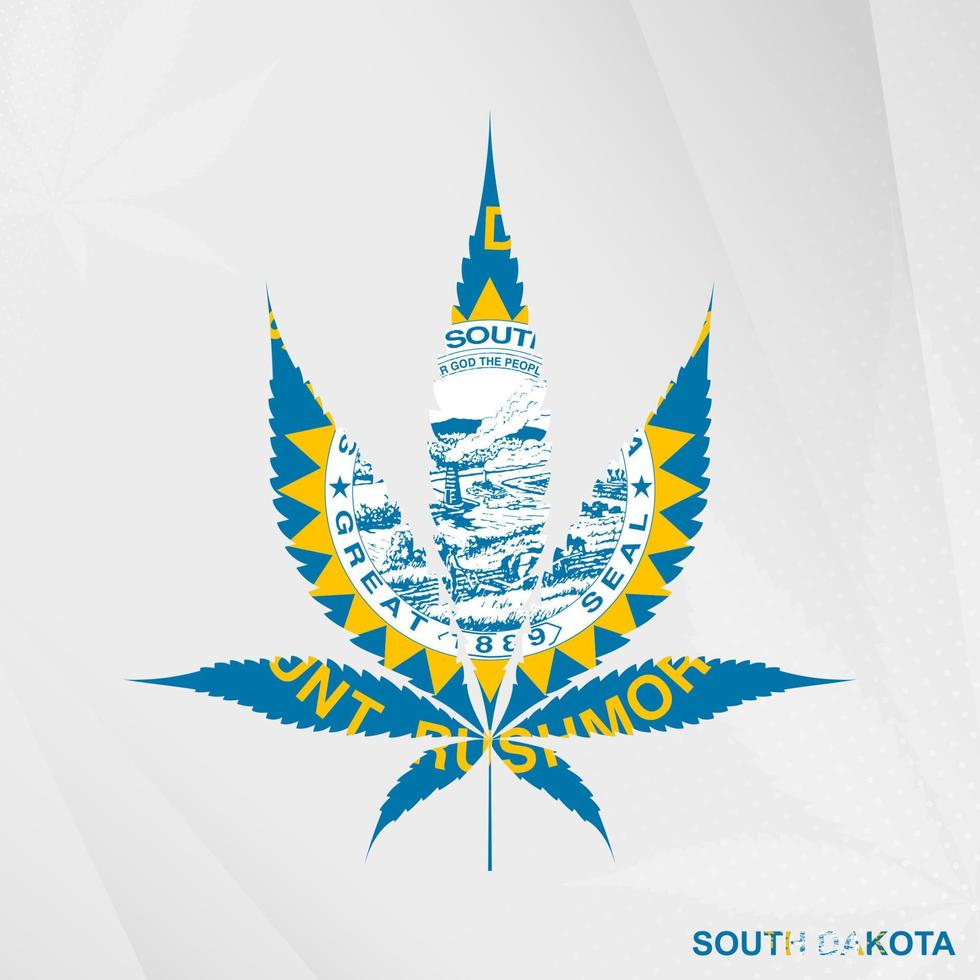 drapeau de Sud Dakota dans marijuana feuille forme. le concept de légalisation cannabis dans Sud Dakota. vecteur