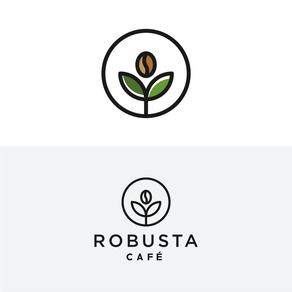 café haricot arbre avec feuille plante branche minimal logo vecteur avec Facile germer ligne contour icône pour café affaires