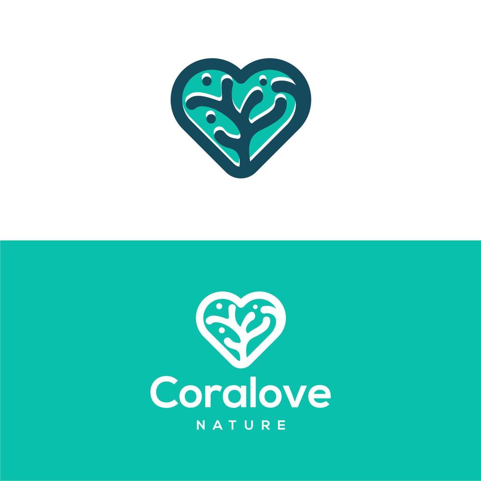 corail algue avec cœur l'amour forme logo conception, neurone icône avec cœur contour ligne symbole vecteur