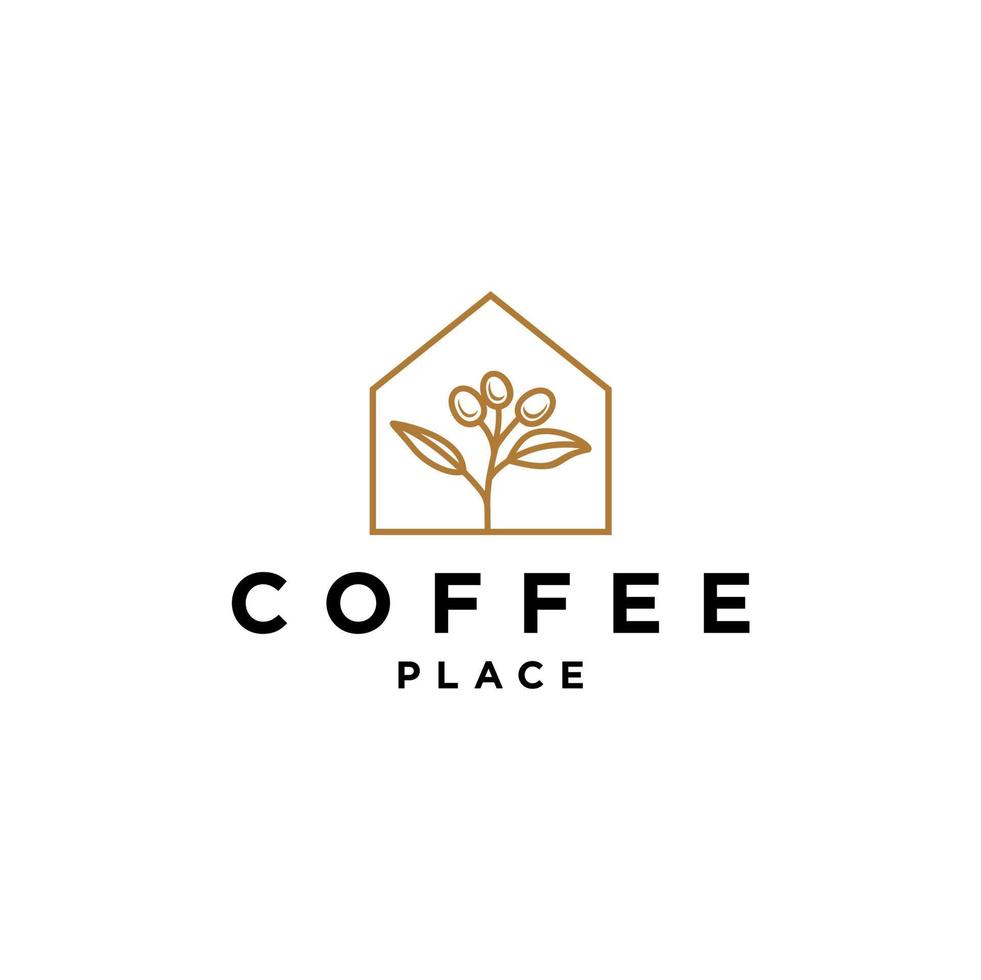 logo de café, logo simple de coffeeshop, maison de grains de café avec branche dans la ligne tendance hipster illustration de logo simple moderne vecteur