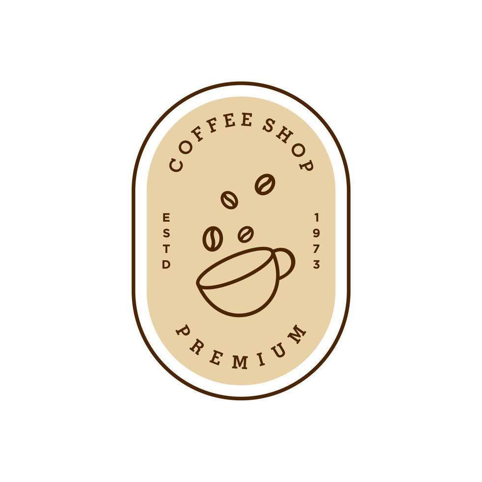 insigne une tasse de café avec haricot ligne naturelle timbre logo vecteur icône design dans un style moderne minimal hipster vintage, icône de bar café haut de gamme