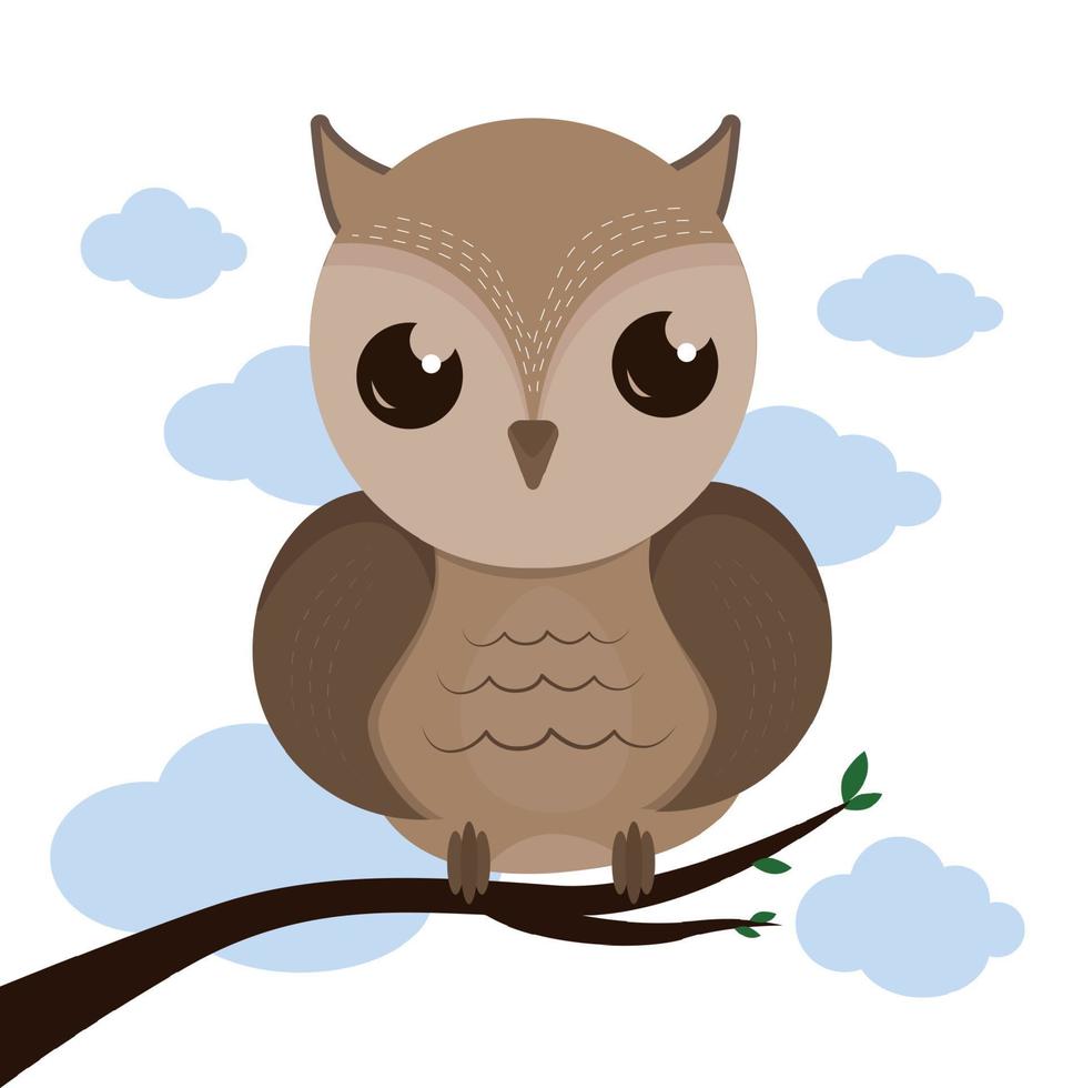 illustration de un hibou. hibou oiseau. Aigle hibou sur une branche. hibou sur une branche vecteur