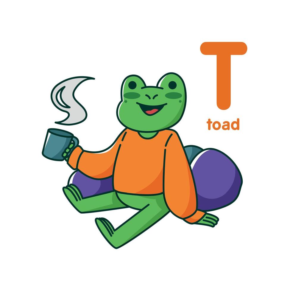 le grenouille les boissons thé. mignonne crapaud. vecteur illustration alphabet