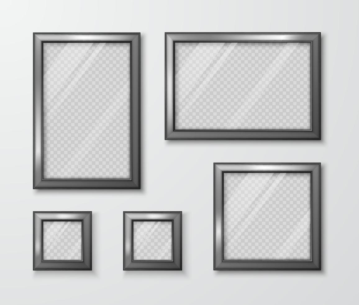 collection de photo cadres sur le gris mur. moderne vide Cadre modèle avec transparent verre et ombre. vecteur