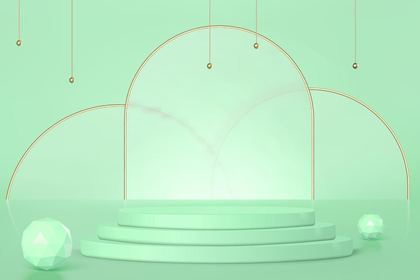 vert podium Plate-forme afficher scène avec d'or arches vecteur